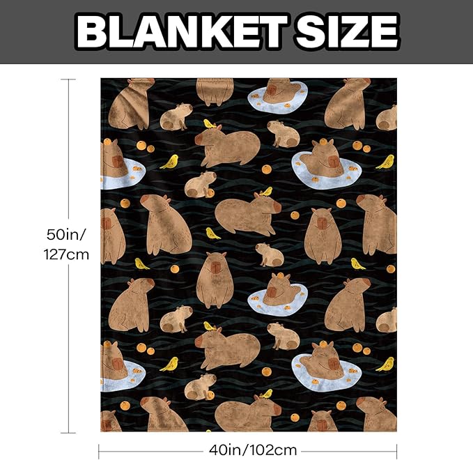 Capybaras Blanket Gift for Girls Boys Kids, Cute Capybara Gifts for Women Men, Soft Flannel Capybaras Throw Blanket on Sofa Couch Bed, Capybaras Birthday Gifts Ideas, 40" x 50"