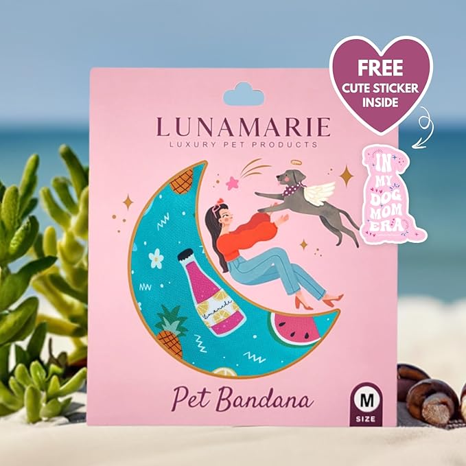 Luxury Pet Birthday Bandanas -Premium & Silky Poly Fabric | 100% Handmade | Custom Shape Dual Layered (Sippin' Poolside, Small)