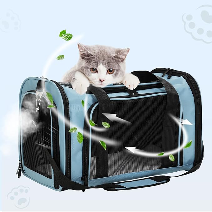 Travel in Style: Portable Pet Carrier for Small Pets up to 15 Lbs- Airline Approved, Collapsible & Comfortable cat/Puppy Soft Sided Bag (Blue)