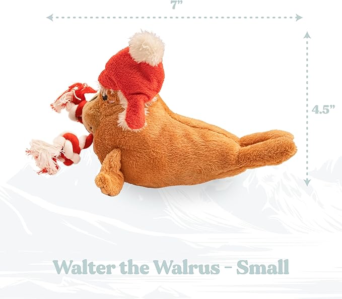 Holiday Collection Dog Toys | Small Sized Santa - Walter The Walrus | Cute, Durable, & Sustainable Plush Chew Toys for Dogs | Christmas Stocking Stuffer Gift
