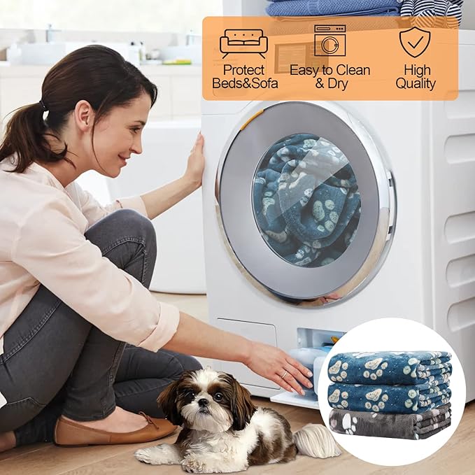 1 Pack 3 Blankets for Dogs, Dog Blankets for Large Dogs, Medium Dog Blanket Super Soft Fluffy Premium Fleece Pet Blanket Flannel Throw for Dog Puppy Cat Paw Blanket, Blue 2+Gray 1,20x30inch