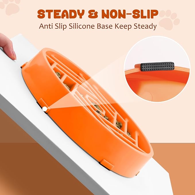 WHIPPY Slow Feeder Dog Bowl, Puzzle Maze Design to Slow Down Eating, 3-Cup Capacity, Anti-Gulping Food Bowl for Medium & Large Dogs,Orange