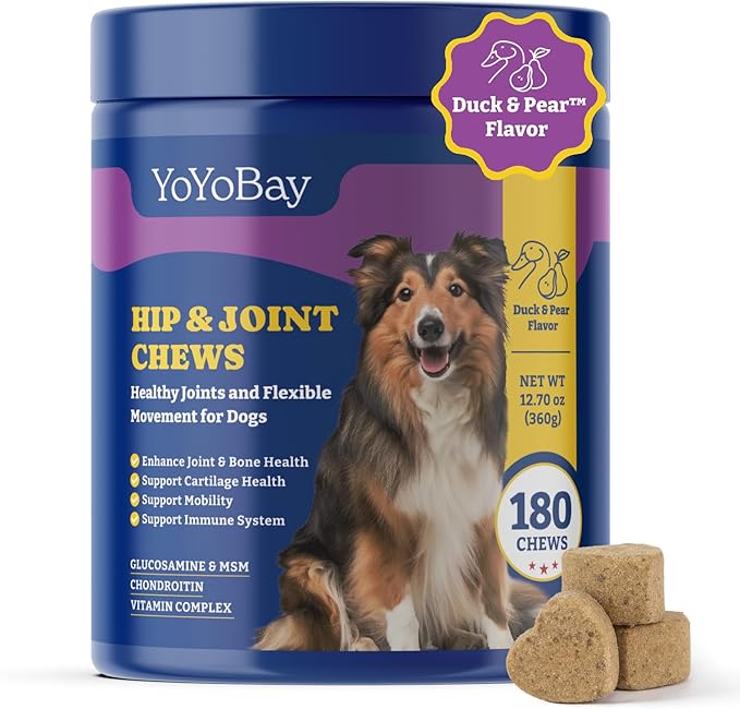 Joint Supplement for Dogs - Glucosamine for Dogs, with Chondroitin, MSM - Dog Pain Relief Anti-Inflammatory, Support Hip & Joint Health, Mobility - 180 Soft Chews, Duck & Pear Flavor