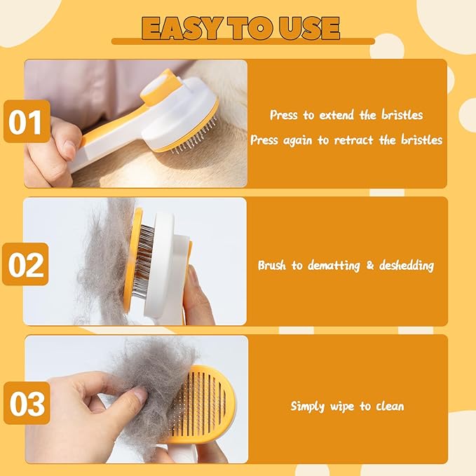 Self-Cleaning Slicker Brush for Dogs & Cats - Gentle Deshedding Grooming Tool for Long and Short Hair Pets, Removes Loose Fur, Undercoat, and Tangles