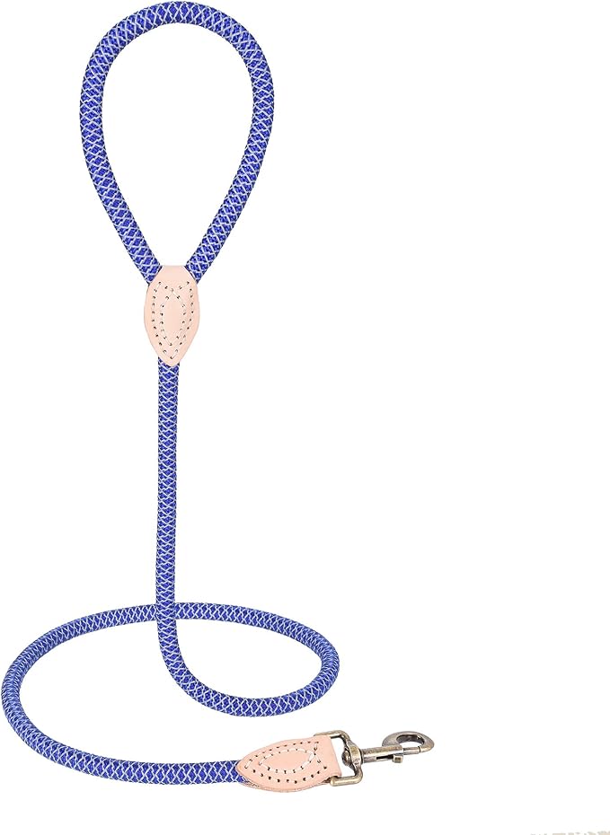 Mile High Life Reflective Dog Leash, Strong Nylon Dog Rope Heavy Duty Dog Training Leashes for Small Medium Large Dogs, Heavy Duty Climbing Rope Dog Leash w Leather Tip(Blue, 60 Inch)