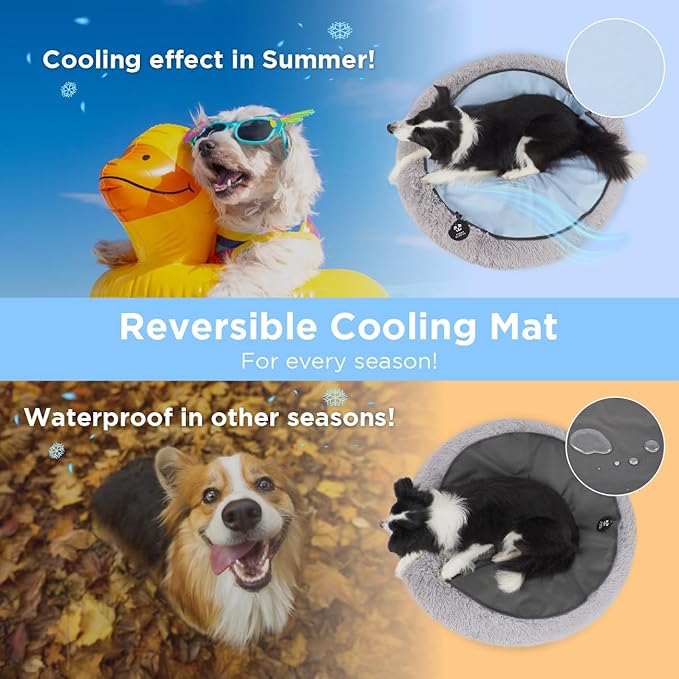 Round Cooling Mat for Dos Reversible (Cool & Waterproof) Cooling pad for Dogs, Machine Washable- Ideal to Use it on Donut Beds,Sofa and Floor- Durable Eco Friendly Material