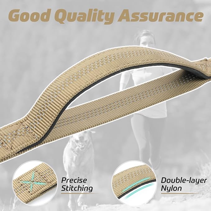 rabbitgoo Tactical Bungee Dog Leash with Shock Absorption, Military Training Leash with 2 Padded Control Handles for Medium Large Dogs, 4FT, Brown