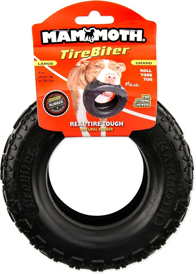 Mammoth TireBiterII – Natural Rubber Dog Toys for Extreme Chewers – Dog Toys for Extra Long Interactive Play – Aggressive Chewer Toys for Medium - Large Dogs - Large 6”