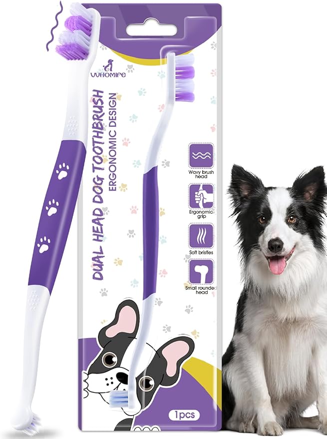 Dog Toothbrush - Dual Head Tooth Brush Newly Upgraded 60° Wavy Brush Head - Surrounds Teeth Like a Cloud for Dental Care and Cleaning - Suitable for Large/Medium and Small Dogs (Small Head End)