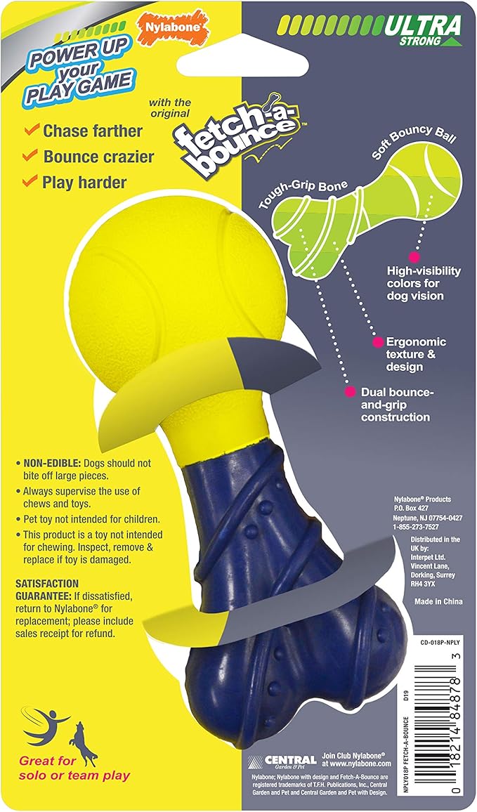 Nylabone Power Play Fetch-a-Bounce Interactive Play Toy, Fetch Toy for Dogs, Small (1 Count)