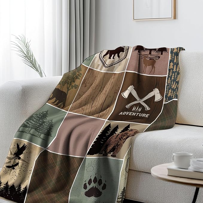 Soft Deer Blanket 50"x60", Thoughtful Fawn Print Blanket Decor for Country Theme on Sofa Counch Room, Ideal Bear Blankets Gifts for Adult Women Men