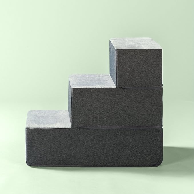 Zinus 3 Step Easy Pet Stairs, Pet Ramp, Pet Ladder, Medium, Grey