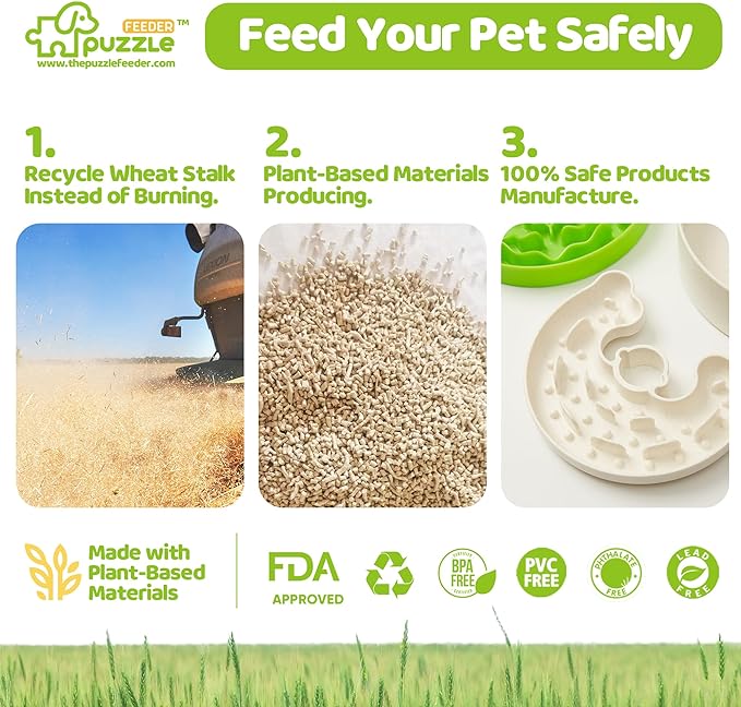 Slow Feeder Dog Bowl for Puppies with Non-Slip Base - Adjustable Speed Design, Removable Puzzle Inserts & Dishwasher Safe, Green
