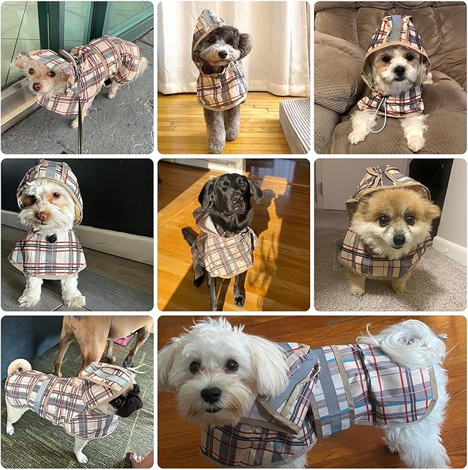 KOOLTAIL Dog Raincoat Hooded Slicker Poncho with leash hole, DRaincoat for Small Medium Dogs, Waterproof Doggie Rain Jacket with Reflective Strip, Adjustable Breathable Puppy Rainwear-Dinosaur Cartoon