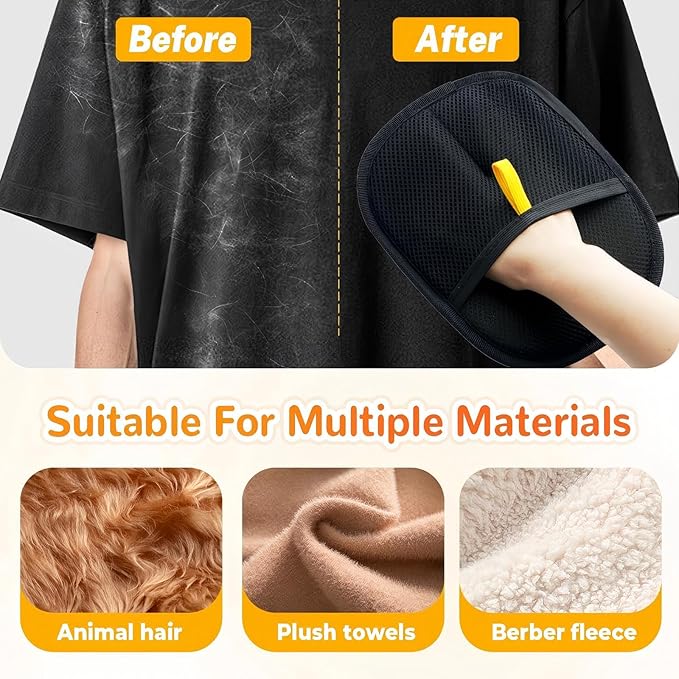 Electrostatic Pets Hair Remover Mitt – Hair Removal Glove to Remove Cat Hair & Dog Fur – Reusable Pet Hair Removal Mitt for Furniture, Couch, Carpet Peonly Hand Fur Remover Tool (2)