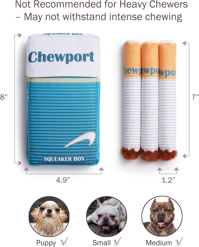 Nocciola Squeaky Sounds Puff Stick Toys, Funny Interactive Plush Dog Toys, Pitbull Husky Frenchie Pug Puppy Toys for Small to Medium Breed, Dog Accessories Boy Gifts- Chewport