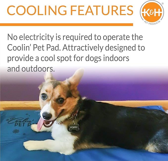 K&H Pet Products Coolin' Pet Pad Dog Mat, Portable Dog Cooling Mat for Travel or in Home, Perfect for Carriers, Crates, Outdoor Houses, Yards, Porches, Pet Beds & More - Medium 20 X 15in Chill Blue