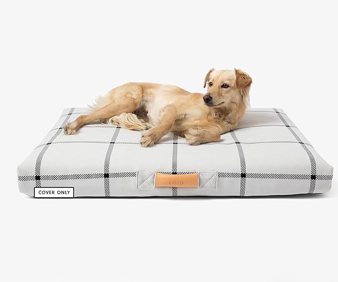 LAY LO Pets Dog Bed Cover/Washable & Durable Replacement Dog Bed Cover/DIY Eco-Friendly Dog Bed Cover/Stuffable Dog Bed Cover/Cover ONLY (Large, White Rain)