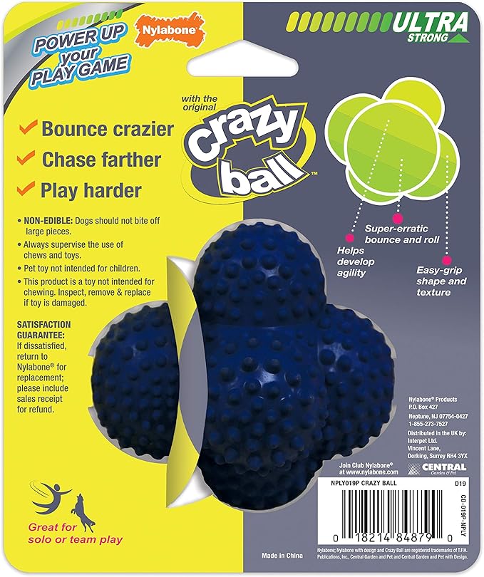 Nylabone Power Play Crazy Ball Interactive Play Toy, Fetch Ball Toy for Dogs, Large (1 Count)