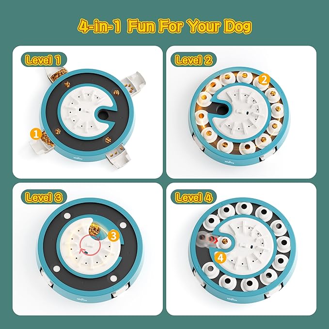 4-in-1 Dog Puzzle - Interactive Toy for Aggressive Chewers, Multi-Stage Play, Puzzle Toys for Dogs, Cognitive Dog Puzzle Feeder for Slow Eating & Mental Stimulation