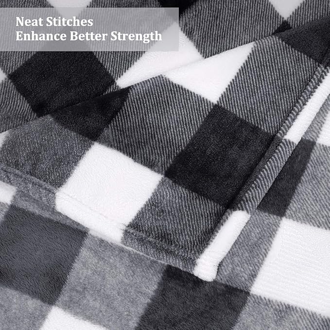 PiccoCasa Plaid Flannel Fleece Throw Blanket, Buffalo Checkered Soft Blankets and Throws, Plush Lightweight Decors Blanket for Couch Sofa Traveling, 50" x 60", White and Black Tartan