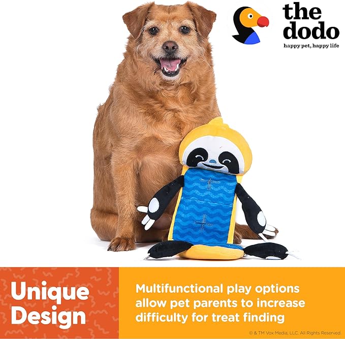 The Dodo Sloth Puzzle Pocket Toy for Dogs, Roll Up for More Difficulty or Unroll for a Larger Toy; Treat Hide Enrichment Toy; Treat Dispenser Dog Toy; Sloth Dog Toy;