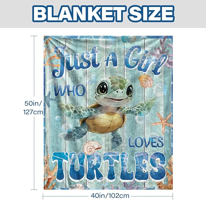 Sea Turtle Blanket 40"x50", Just A Girl Who Loves Sea Turtle Gifts for Women, Ideal Turtles Decor for Birthday Turtles Theme, Special Cute Blanket Gift