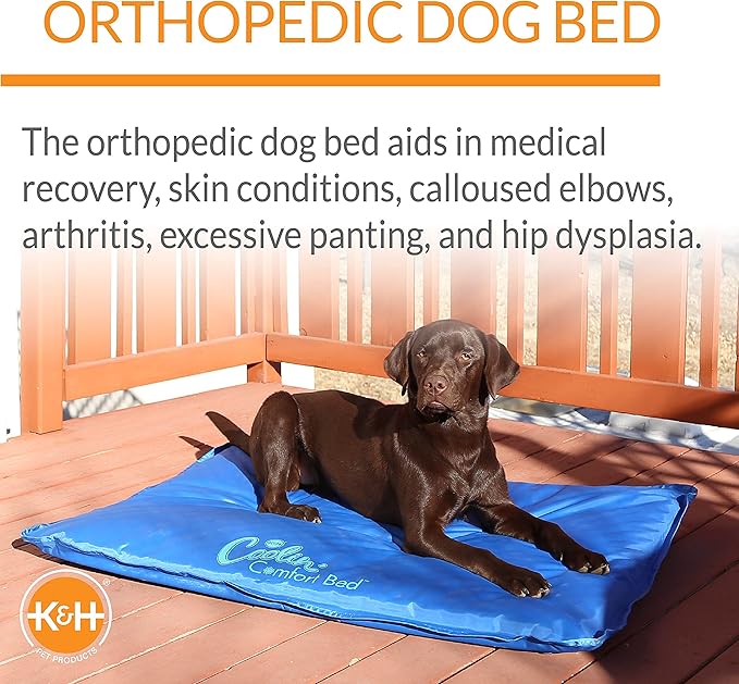 K&H Pet Products Coolin Comfort Orthopedic Dog Cooling Mat, Indoor Outdoor Cooling Beds for Large Dogs, Orthopedic Chilling Pet Bed for Homes, Crates, Yards, Porches - Large 44 X 32in Chill Blue
