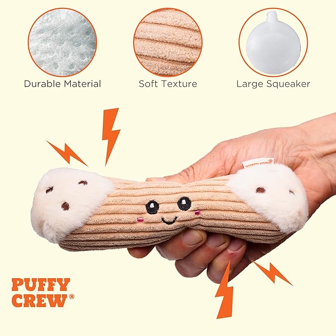 Squeaky Dog Plush Toy, Bakery Bite_Stick Collection, 8“, for Small and Medium Dogs (Cannoli, Small)