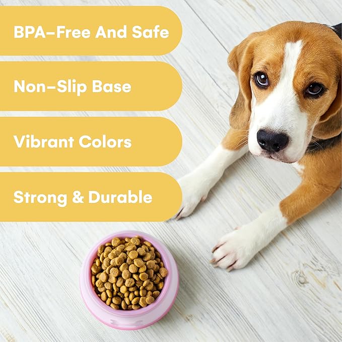 Noa Store Non-Slip Plastic Dog Bowls - Non-Spill Feeding Station for Small to Medium Dogs - Durable Feeder for Puppies, Cat, Dog - Pet Food and Watering Supplies Accessories - Pink