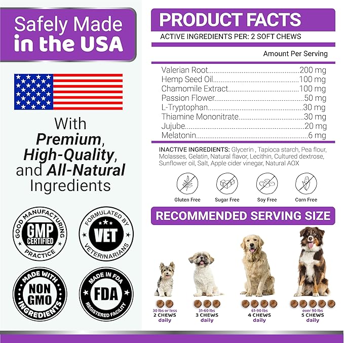 Melatonin for Dogs - 170 Melatonin Chews for Small and Large Dogs - Puppy Sleep Aid - Natural Calming Treats for Stress Anxiety Relief - Canine Sleeping Pills - Thunder, Fireworks, Chewing, Barking