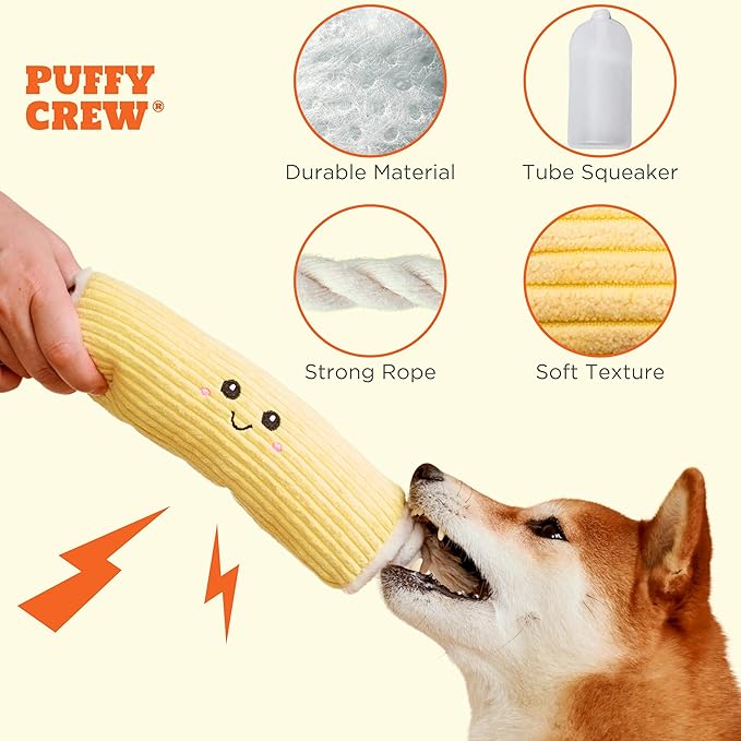 Squeaky Dog Plush Toy, Bakery Bite_Stick Collection, 12", for Various Sized Dogs (Swiss Roll, Large)