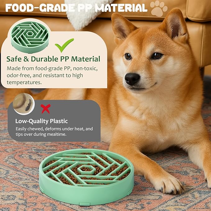 WHIPPY Slow Feeder Dog Bowl, Puzzle Maze Design to Slow Down Eating, 3-Cup Capacity, Anti-Gulping Food Bowl for Medium & Large Dogs,Mint Green