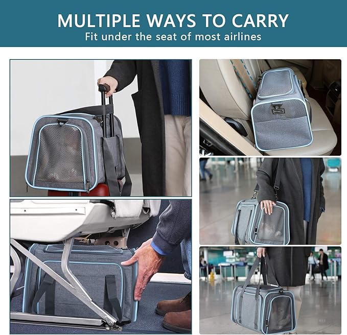 Petsfit Expandable Cat Carrier Dog Carriers,Airline Approved Soft-Sided Portable Pet Travel Washable Carrier for Kittens,Puppies,Removable Soft Plush mat and Pockets,Locking Safety Zippers