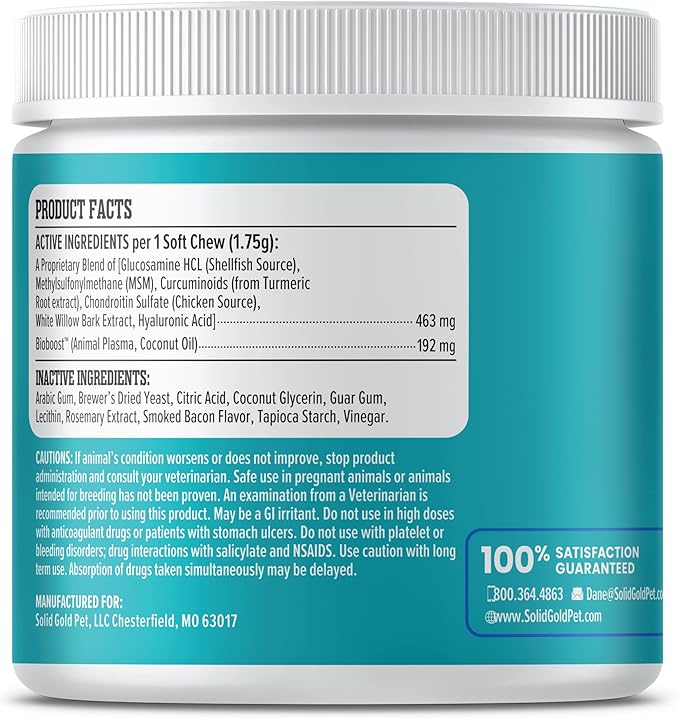 Solid Gold Glucosamine for Dogs Hip and Joint Supplement - Glucosamine Chondroitin MSM for Dog Pain Relief - Leaps & Hounds Chews for Dog Arthritis Pain Relief & Overall Mobility - 120 Soft Chews