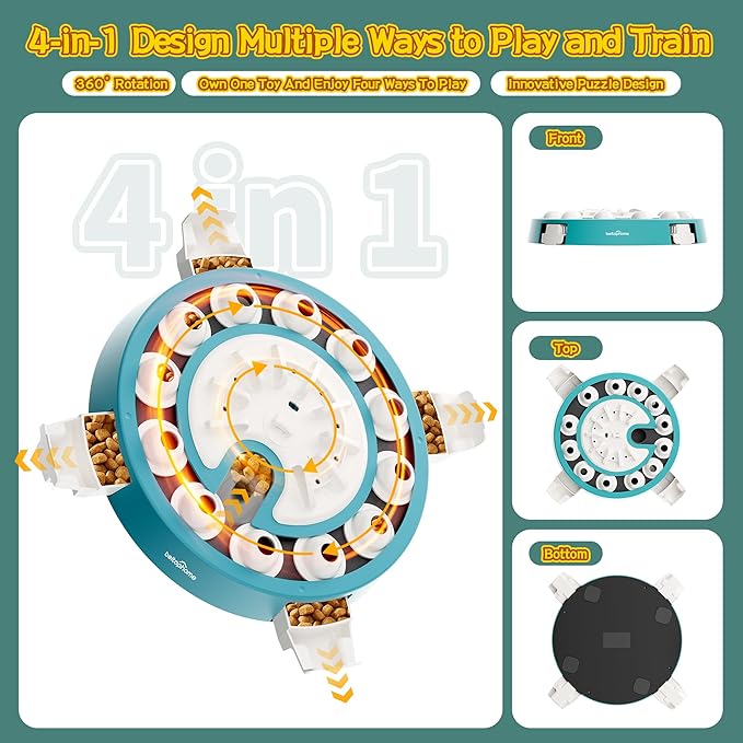 4-in-1 Dog Puzzle - Interactive Toy for Aggressive Chewers, Multi-Stage Play, Puzzle Toys for Dogs, Cognitive Dog Puzzle Feeder for Slow Eating & Mental Stimulation
