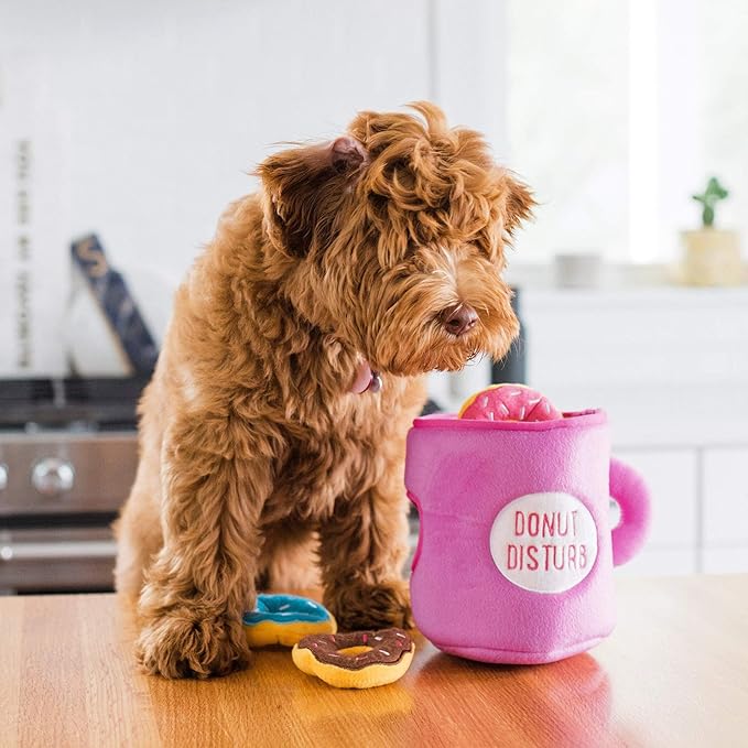 ZippyPaws Burrow- Interactive Dog & Puppy Toys for Boredom, Stimulating Pet Products to Keep Them Busy, Hide & Seek Plush Dog Puzzles, Enrichment Squeaky Toy, for Small & Medium Dogs- Coffee & Donutz