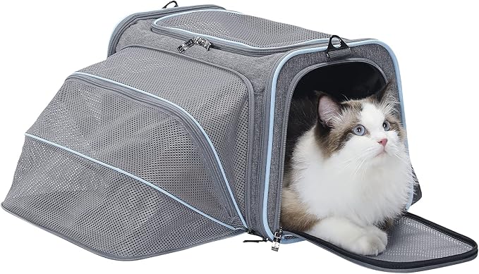 Petsfit Expandable Cat Carrier Dog Carriers,Airline Approved Soft-Sided Portable Pet Travel Washable Carrier for Kittens,Puppies,Removable Soft Plush mat and Pockets,Locking Safety Zippers