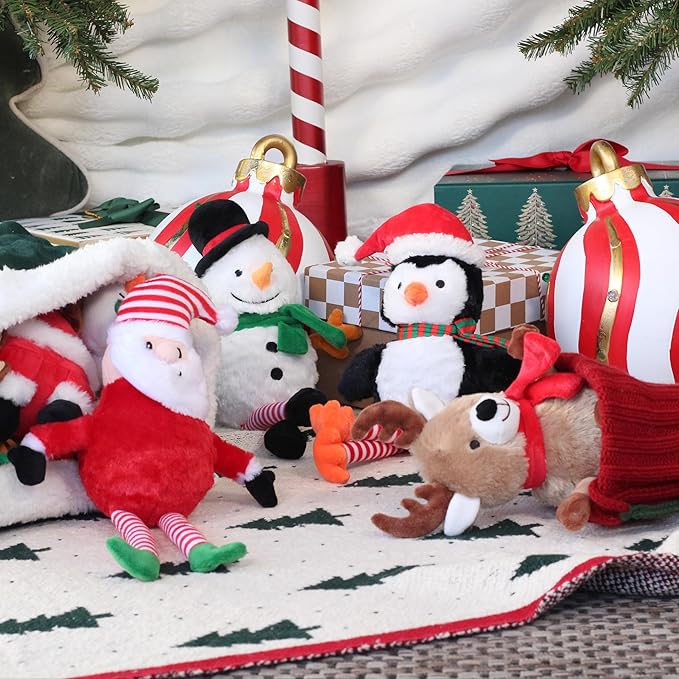 Giftable World Holiday Plush Pet Toy Fun for Christmas Designs with Squeaker Dog Chew Toy (13" Long Legs Santa w/Squeaky Ball)