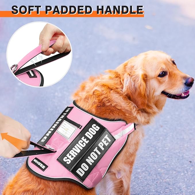 Service Dog Harness and Leash Set, Training Dog Vest with 10 Dog Patches, Emotional Support Therapy Dog Vest Harness for Small Medium Large and Extra Large Dogs(Pink, L)