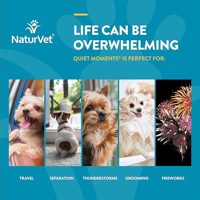 NaturVet Scoopables Quiet Moments Dog Calming Aid for Dogs - Promotes Calm with Stressful Events Like Storms, Fireworks, Travel, Separation Anxiety - Hickory Smoked Bacon Flavored | 11oz Bag