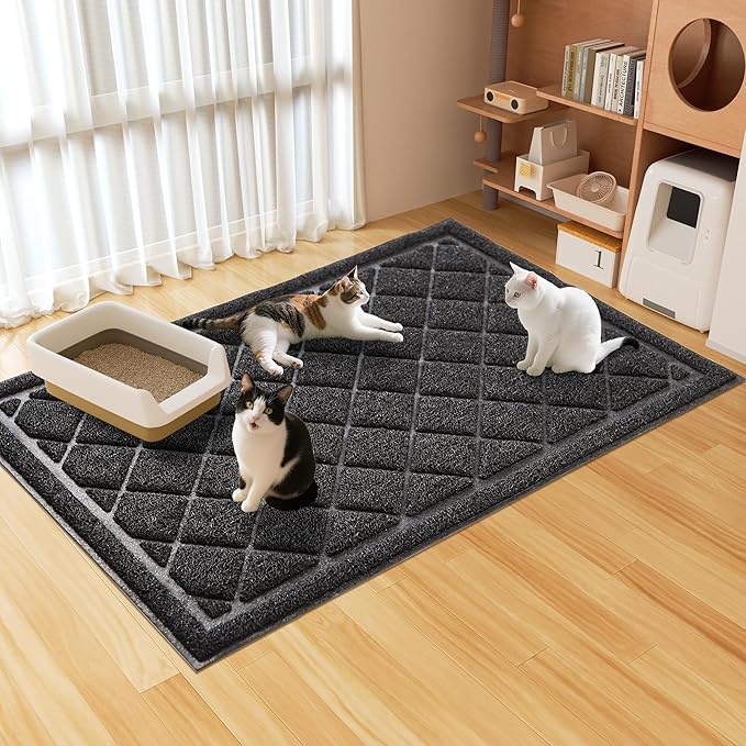 Amyracel Cat Litter Mat, 36"x30" Non-Slip Litter Trapping Mat, Urine-Proof Kitty Litter Mats for Floor, Soft on Kitty’s Paws, Kitten Supplies for Indoor Cats (Black)