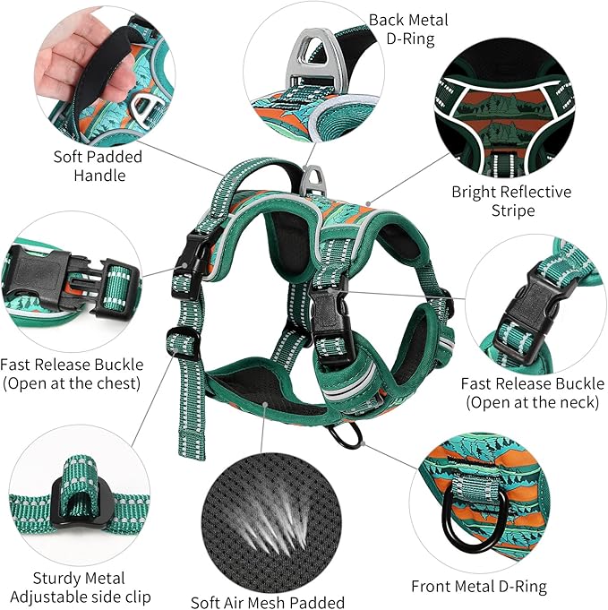 Timos No Pull Dog Harness,No Choke Front Clip Dog Reflective Harness,Adjustable Soft Padded Pet Vest with Easy Control Handle for Small Dogs,Wilderness,S