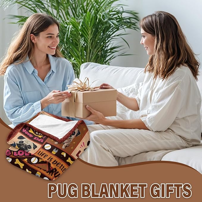 Pug Gifts for Pug Lovers Women Girl Kids, Birthday Gift Ideas for Women Men, Dog Blanket for Sofa Couch Room, Soft Animal Theme Throw Blankets 50"x 60"