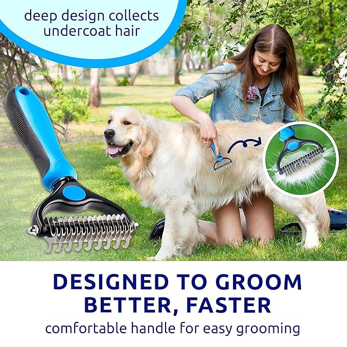 Star Dib - Dog Grooming Brush | Pet Undercoat Dematting Rake with Rounded Teeth. Dog Comb for Detangling, Thinning, & Deshedding All Hair Types. Tool for Long Haired Shedding Dogs