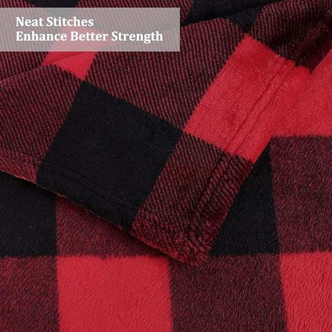 PiccoCasa Plaid Flannel Fleece Blanket Twin Size, Checkered Fiery Red Soft Blankets and Throws, Plush Lightweight Decors Blanket for Couch Sofa Bed, 60" x 78", Scarlet+Black Tartan