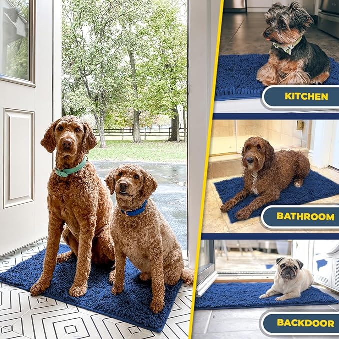 Muddy Mat® Shown on TV – Super Absorbent Microfiber Dog Door Mat for Muddy Paws, Non-Slip Washable Pet Rug, Quick Dry Chenille Entryway Carpet, Machine Washable Indoor Outdoor mat, Navy Blue 30"x19"