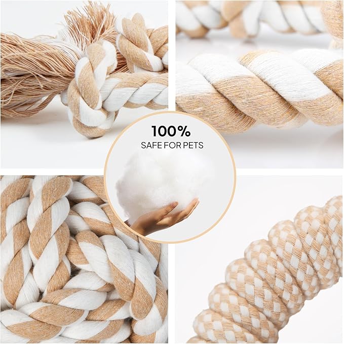 PetiFine Dog Rope Toys for Large Medium Dogs, 4 Pack Tough Chew Toys for Aggressive Chewers, Interactive Rope Ball Natural Cotton, Dog Tug of War Toy for Teeth Cleaning
