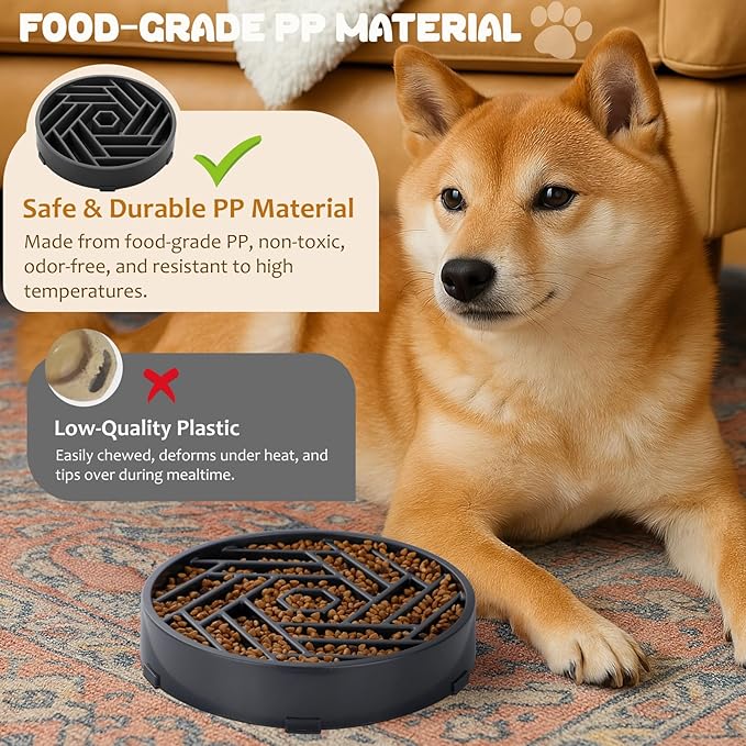 WHIPPY Slow Feeder Dog Bowl, Puzzle Maze Design to Slow Down Eating, 3-Cup Capacity, Anti-Gulping Food Bowl for Medium & Large Dogs,Gray