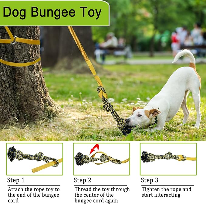 Dog Bungee Tug Toy Hanging from Tree,Outdoor Tether Tug of War Interactive Dog Rope with Chew Lure for Small Medium Large Dogs (Yellow)